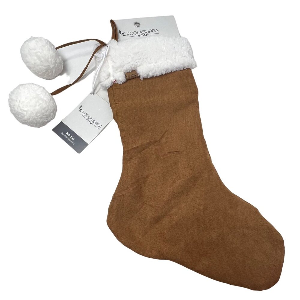 Koolaburra By UGG Christmas Stocking 12" x 21" Chestnut White Faux Fur Holiday